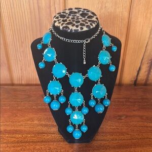 Blue Cascading Bib Necklace with Silver Links